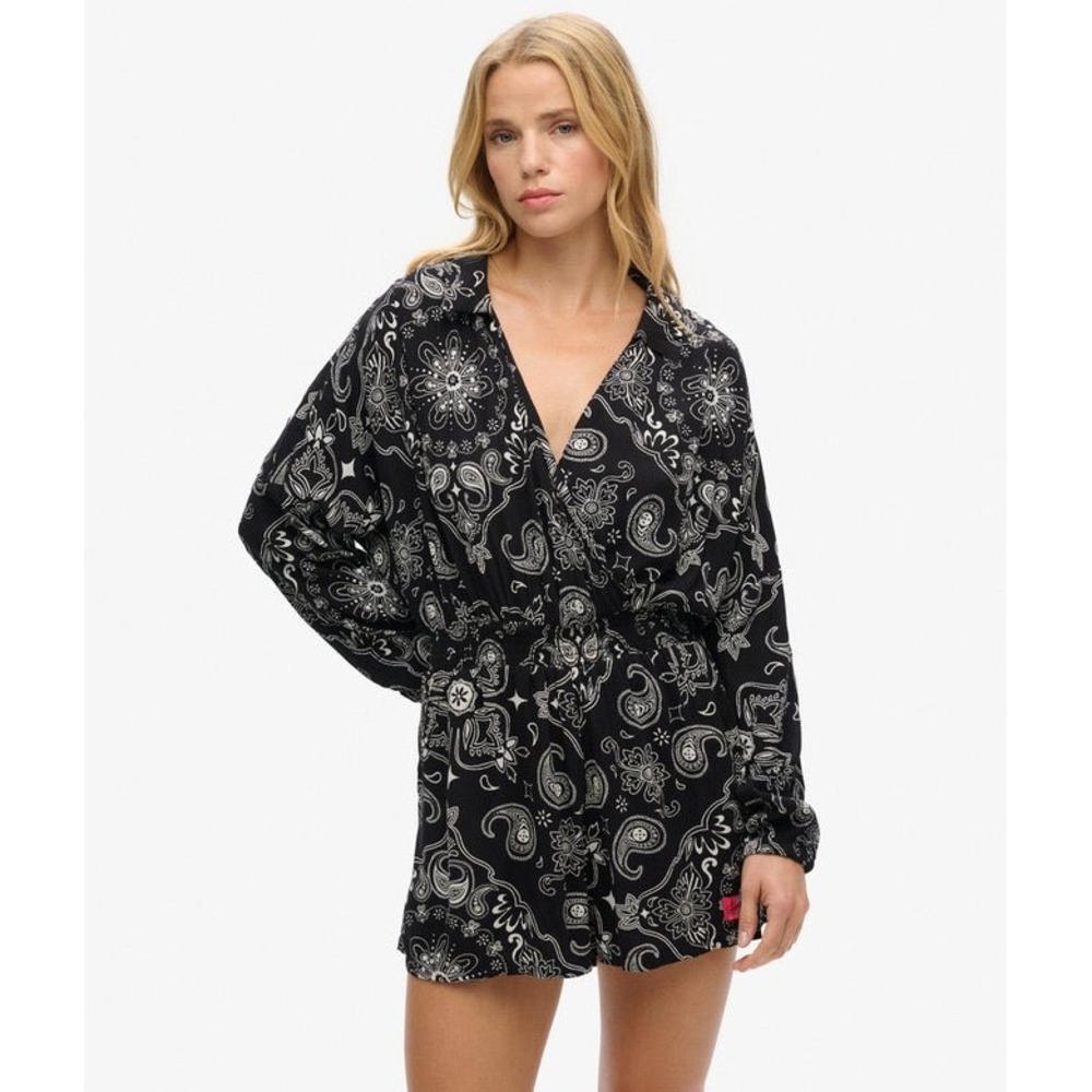 Superdry Women's Vintage Beach Playsuit Romper Black White Size US 4